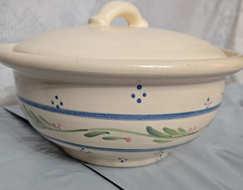 Ceramic Berry Colander Fruit Strainer Folk Art Design Whimsical Stoneware Shabby